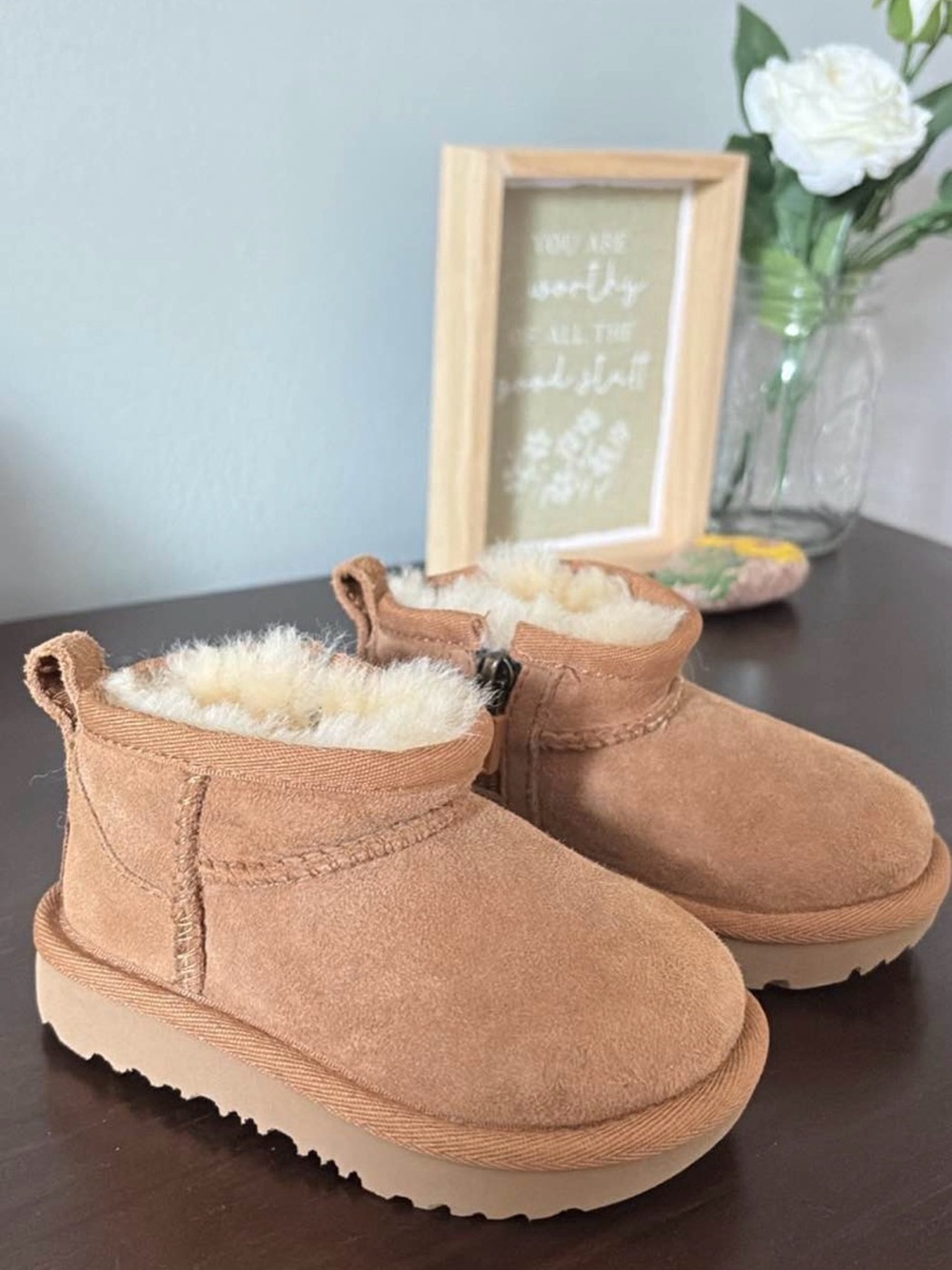 UGG Kids Chestnut Suede Sheepskin Lined Boots
